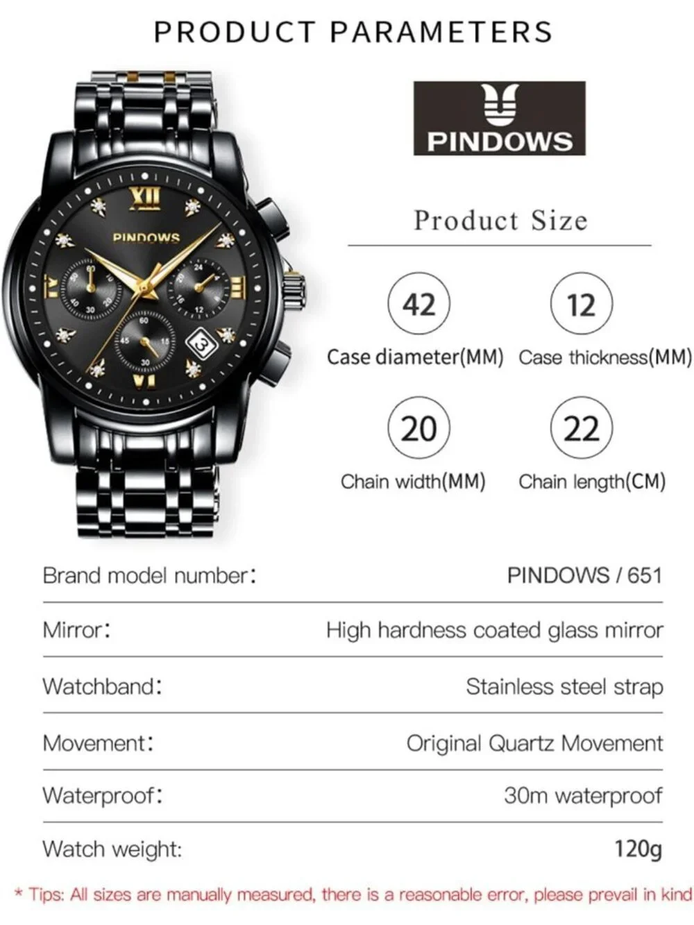 Men's All Black Classic Quartz Watch Stainless Steel Diamond Dial Wrist Watch